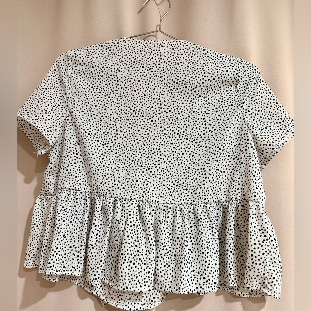 SHEIN Black and White Dotted Tie-Front Blouse - Picture 2 of 2